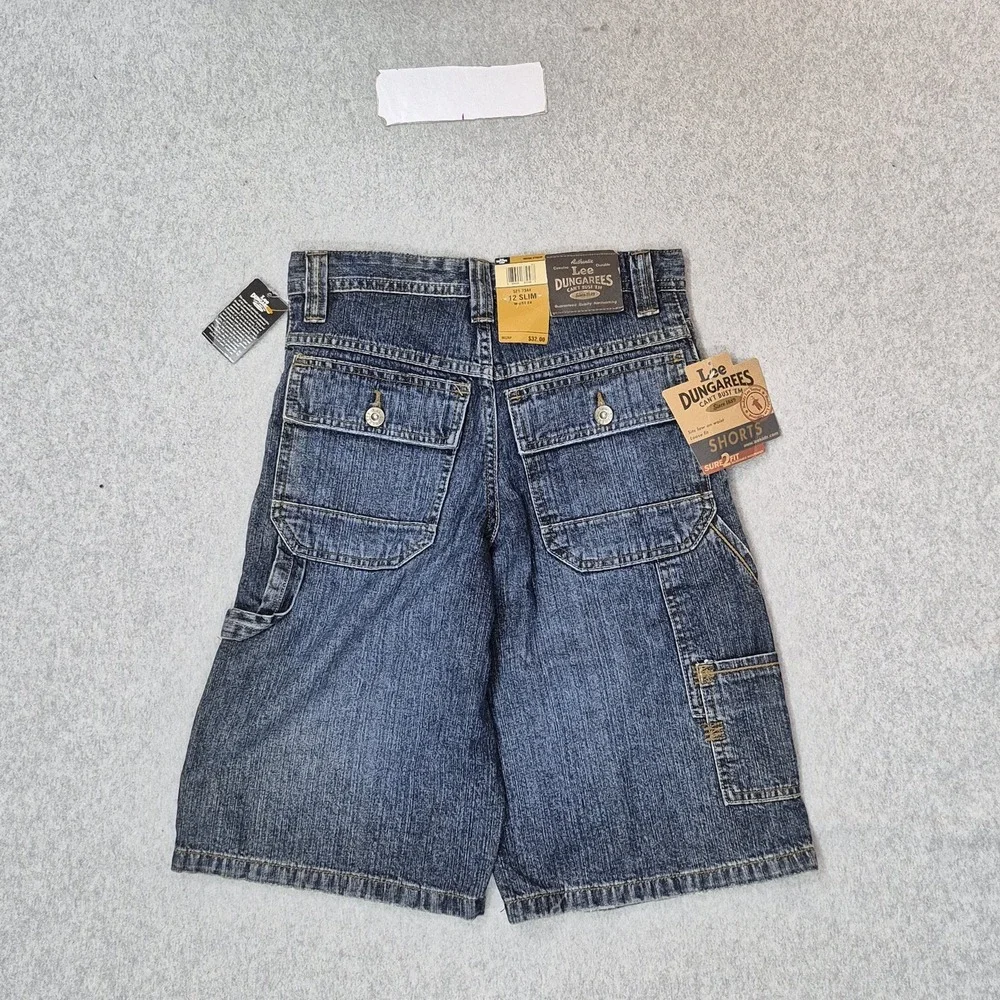 VINTAGE Lee Boys Shorts 12 SLIM Blue Denim Cargo Grunge Skater Dungarees Y2K NWT